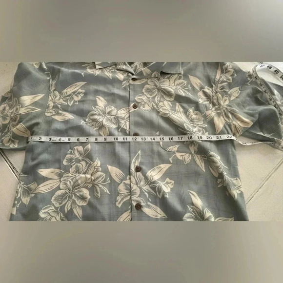 Tommy Bahama Men’s Silk Floral Short Sleeve Button Up Shirt Green/Blue Wht SZ L - Picture 5 of 6